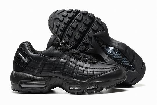 Nike Air Max 95 Black Leather Silver Swoosh Men's Shoes-33 (image for) Nike Air Max 95 Black Leather Silver Swoosh Men's Shoes-33